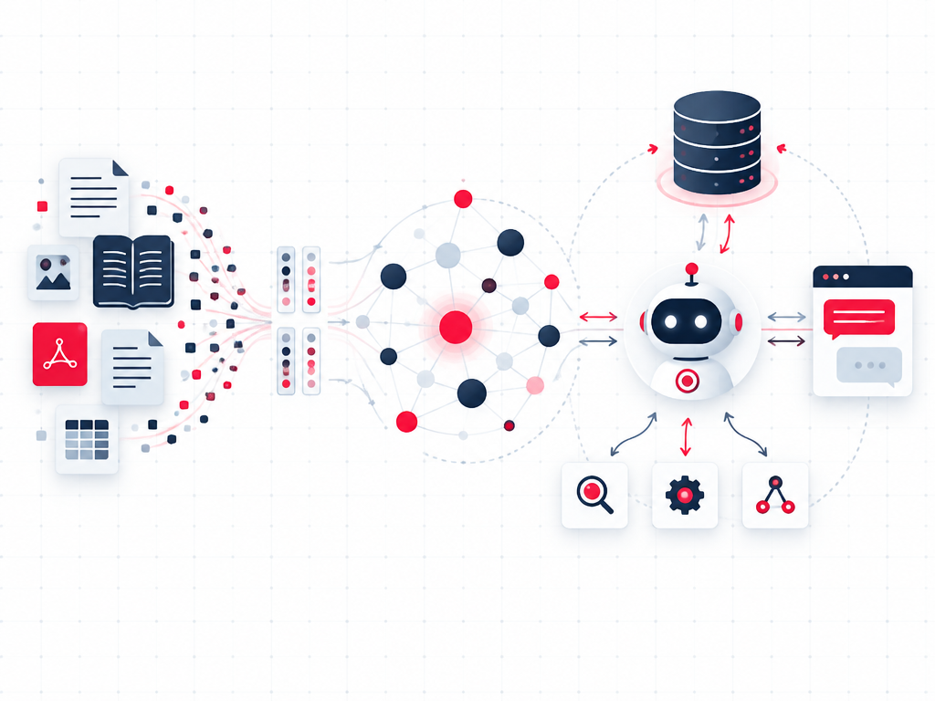 AI agent orchestrating retrieval-augmented generation across documents, vectors and a knowledge network